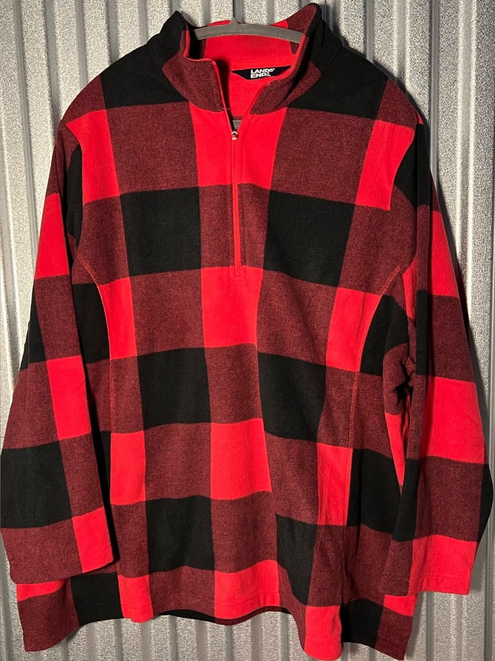 Lands' End Women’s Red & Black Buffalo Plaid Quarter-Zip Fleece Top 3X NWOT